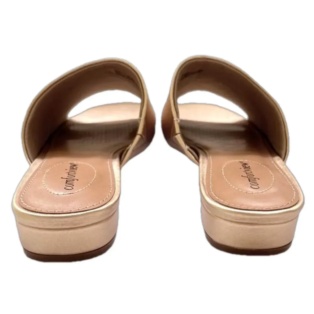 Comfort View Sola Gold Size 9 Mules Slip On Metallic Slides Flats EUC